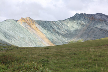 View of the colored mountains and the gorge of Yarlu, Altai Mt, Russia