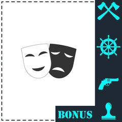 Comedy and tragedy theatrical masks icon flat