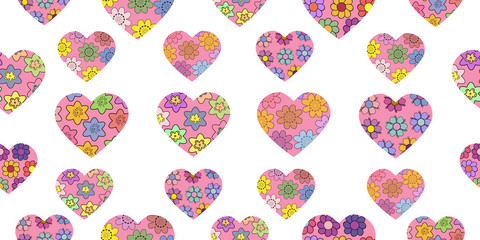 Seamless pattern made from abstract hearts. Heart from spring flowers. Isolated elements on a white background.