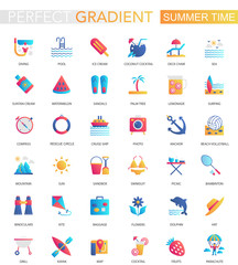 Vector set of trendy flat gradient Summer time icons.