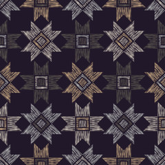 Ethnic boho seamless pattern. Mosaic of striped figures. Traditional ornament. Tribal pattern. Folk motif. Can be used for wallpaper, textile, invitation card, wrapping, web page background.