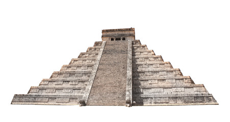 Ancient Mayan pyramid (Kukulcan Temple), Chichen Itza, Yucatan, Mexico - obrazy, fototapety, plakaty