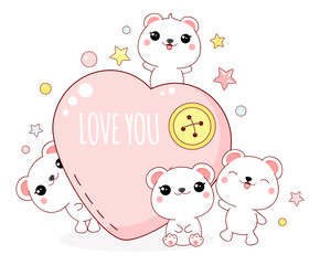 Obraz premium Cute Valentine's day card in kawaii style