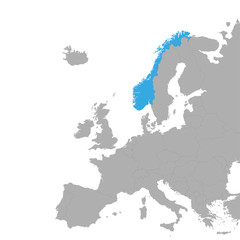 The map of Norway is highlighted in blue on the map of Europe
