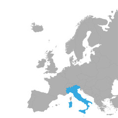 Obraz premium Mapa Włoch jest zaznaczona na niebiesko na mapie Europy