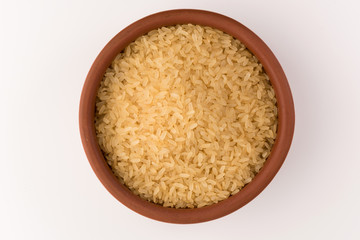 white rice in bowl isolated on white background