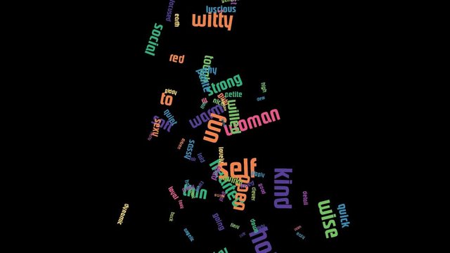 Woman Word Cloud Video Animation Colorful On Black Background 002