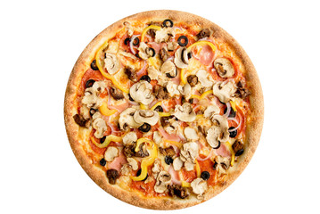  pizza with mushrooms isolated on white background