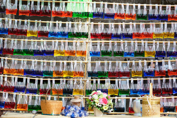 Color water in the translucent plastic bag
