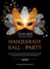 Masquerade Flyer Template with Gold Carnival Mask.