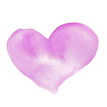 Big purple heart, watercolor heart, hand drawn, isolated on white background