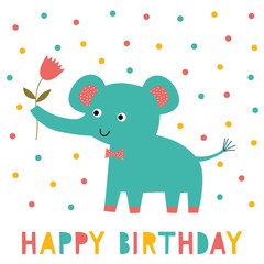 Obraz na płótnie Canvas Birthday greeting card with an elephant