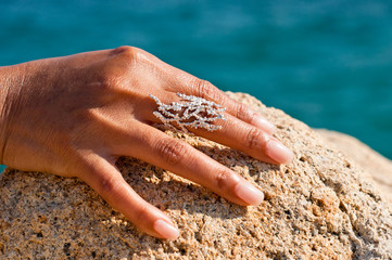 Woman hand with silver ring