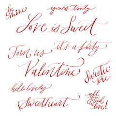 Red Valentine Script Words - Valentine Party - Valentine Invitation Cursive Writing - Handwritten Calligraphy