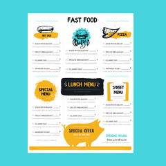 fast food menu in modern style with pig on background. BBQ poster template for restaurant