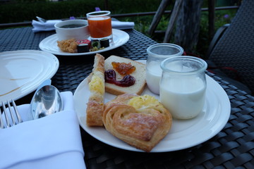 breakfast with coffee and croissant