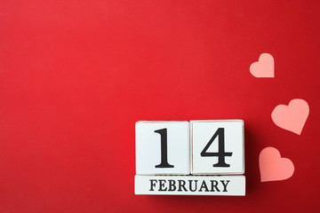 calendar with date February 14 and beautiful pink hearts