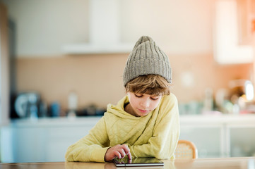Little boy using digital tablet.