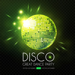 Mirror Disco Ball, Rays and Transparent Light Effect.