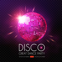 Mirror Disco Ball, Rays and Transparent Light Effect.