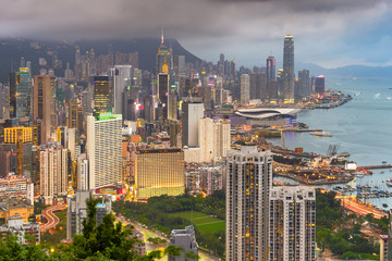 Fototapeta na wymiar Hong Kong, China skyline from Victoria Peak.