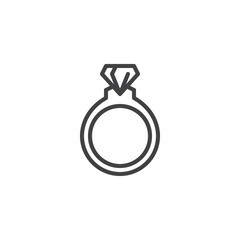 Diamond ring line icon. linear style sign for mobile concept and web design. Wedding ring jewellery outline vector icon. Symbol, logo illustration. Pixel perfect vector graphics