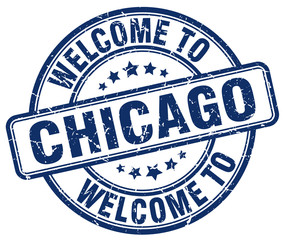 welcome to Chicago blue round vintage stamp