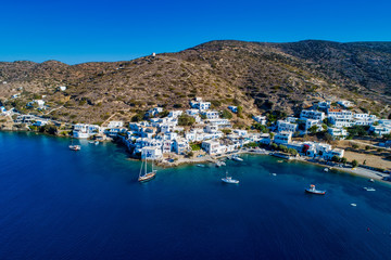Aerial view of Katapola vilage, Amorgos island, Cyclades, Aegean, Greece - obrazy, fototapety, plakaty