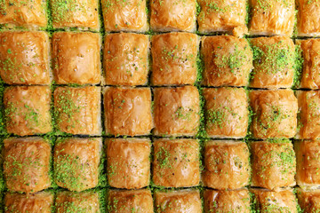 Turkish Dessert Baklava with pistachio, background.
