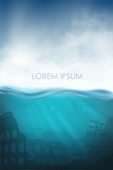 Fototapeta premium underwater vector with shark, Coliseum and sea