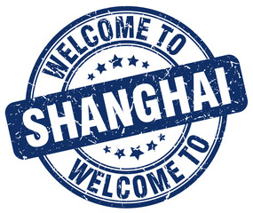 welcome to Shanghai blue round vintage stamp