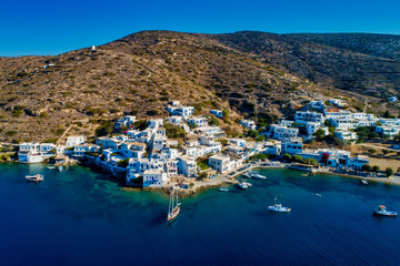 Aerial view of Katapola vilage, Amorgos island, Cyclades, Aegean, Greece - obrazy, fototapety, plakaty