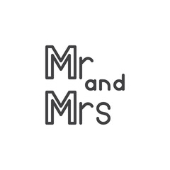 mr and mrs lettering line icon. linear style sign for mobile concept and web design. Mr and Mrs wedding written lettering outline vector icon. Symbol, logo illustration. Pixel perfect vector graphics
