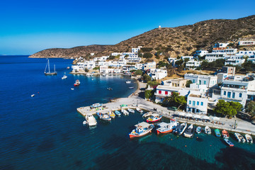 Fototapeta na wymiar Aerial view of Katapola vilage, Amorgos island, Cyclades, Aegean, Greece