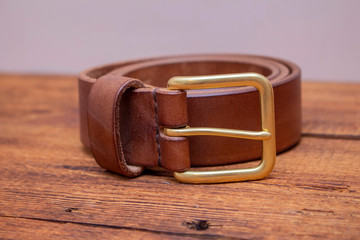 Handmade leather belt with solid bras buckle