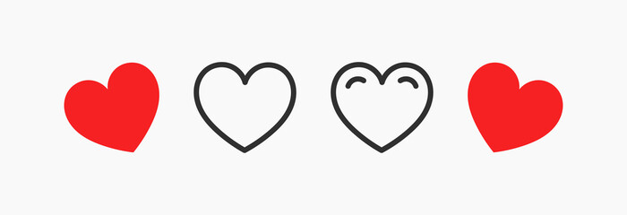 Cute hearts icons set.