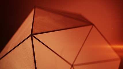 Grunge low poly shape in red light 3D render