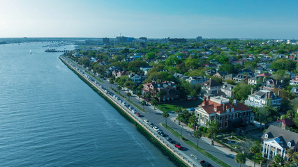 Naklejka premium Aerial view of Charleston at dusk, South Carolina, USA