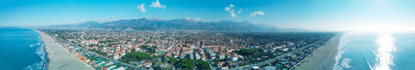 Fototapeta na wymiar Aerial view of Forte Dei Marmi skyline, panoramic skyline..