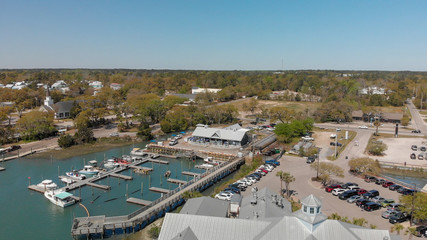 Georgetown, South Carolina. Panoramic aerial view at sunset