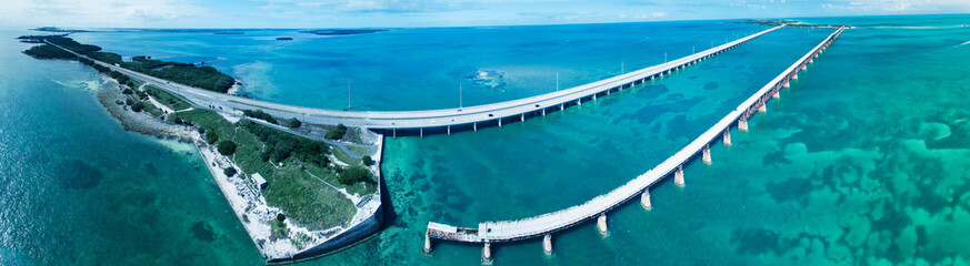 Fototapeta na wymiar Old Bahia Honda Bridge and Florida State Road A1A, aerial view of Florida