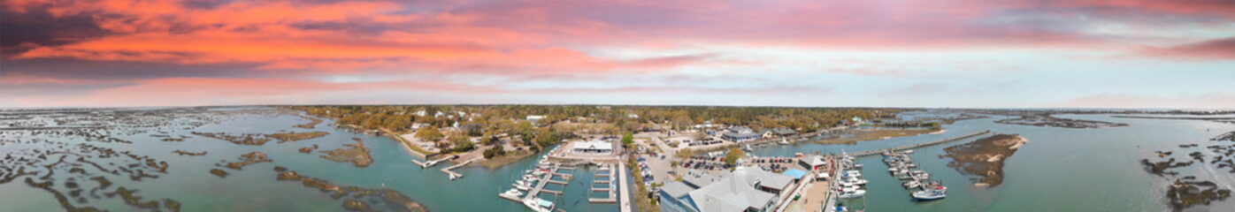 Panoramic aerial view of Georgetown skyline, South Carolina, USA