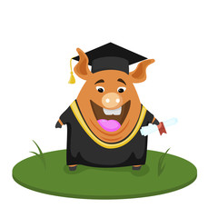 Cute pig student. Back to school illustration.