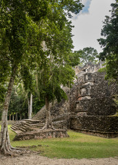 Side view of the Mayan ruins of Dzibanche in Mexico.