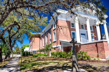 Buildings of Fernandina Beach in Amelia Island, Florida on a sunny day