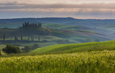 Tuscany landscape at sunrise in Italy