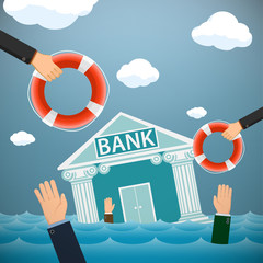 Bank building and people drown in the water.