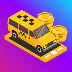 Taxi vector car illustration. Transport icon, symbol of transportation. Vehicle traffic banner design. Speed delivery.