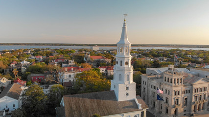 Fototapeta na wymiar Panoramic aerial view of Charleston skyline, South Carolina