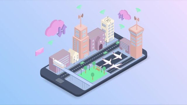 Smart city technology with smart service in isometric vector design